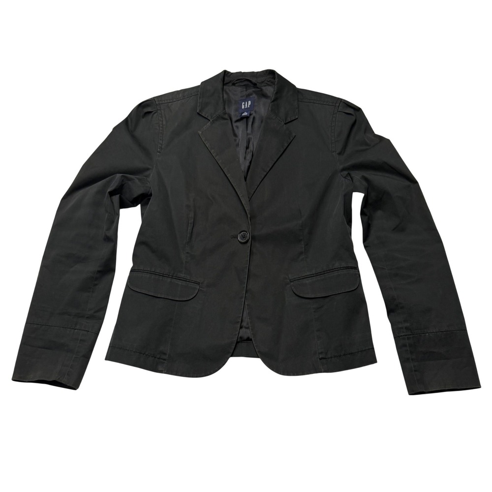 Gap Womens Size 12 Blazer Black Cotton Stretch Single Button Jacket Casual Chic